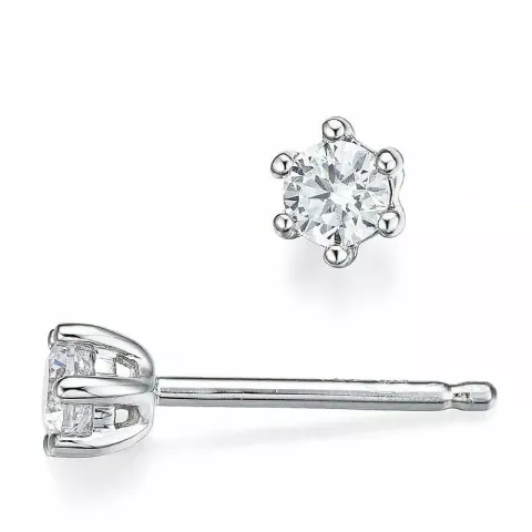 2 x 0,16 ct diamant solitäreörhängestift i 14 karat vitguld med diamant