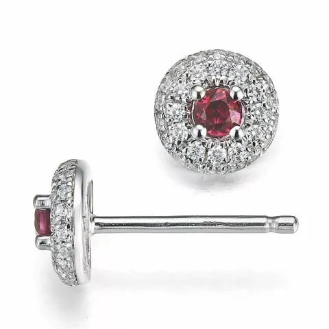 runda rubin briljiantöronringar i 14 karat vitguld med rubin och diamant