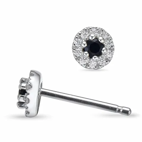 runda blå safir örhängestift i 14 karat vitguld med diamant och safir 