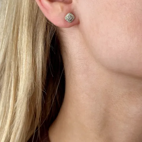 fyrkantigt briljiantöronringar i 14 karat guld med rhodium med diamant
