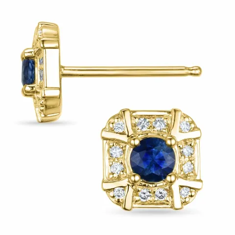 fyrkantigt safir briljiantöronringar i 14 karat guld med diamant och safir 