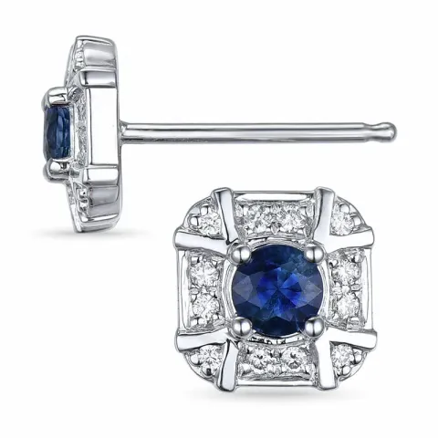 fyrkantigt safir diamantörhängen i 14 karat vitguld med diamant och safir