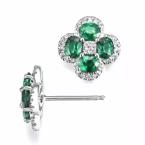 Blommor smaragd diamantörhängen i 14 karat vitguld med diamanter och smaragder