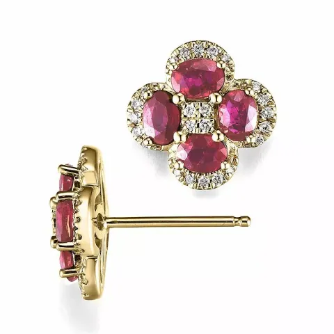 Blommor rubin diamantörhängen i 14 karat guld med diamanter och rubiner 