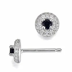 runda safir briljiantöronringar i 14 karat vitguld med safir och diamant