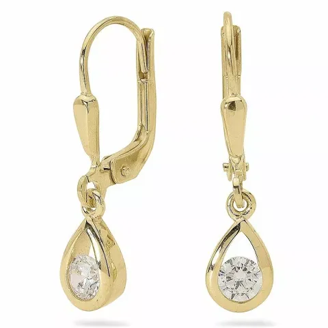 äkta  droppe örhängen i 9 karat guld med zirkoner