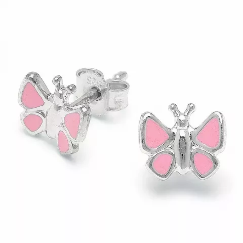 Rosa fjärilar örhängestift i silver