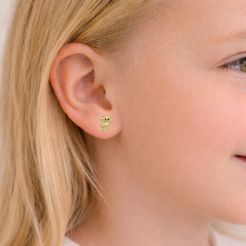 katter örhängestift i 9 karat guld med emalj - Little Ones