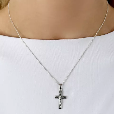 23 x 13 MM kors med Jesus hängen i silver