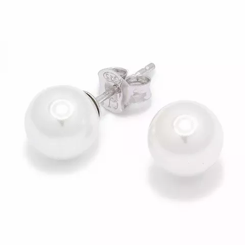8 mm runda vita pärla örhängestift i silver