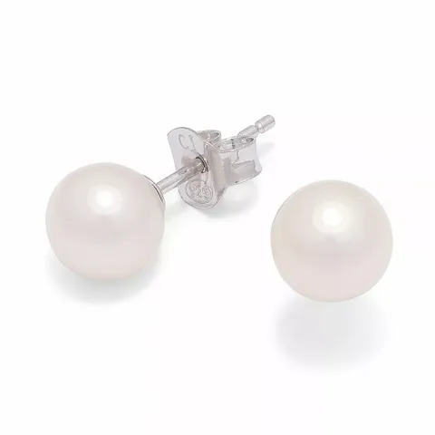 6 mm runda vita pärla örhängestift i silver