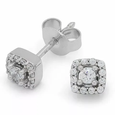 Små fyrkantigt örhängestift i 9 karat vitguld med zirkon