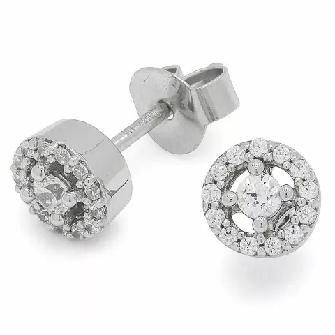 runda zirkon örhängestift i 9 karat vitguld med 