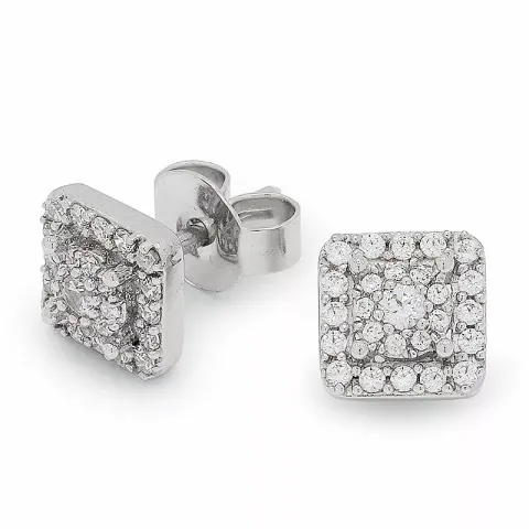 fyrkantigt zirkon örhängen i 9 karat vitguld med 