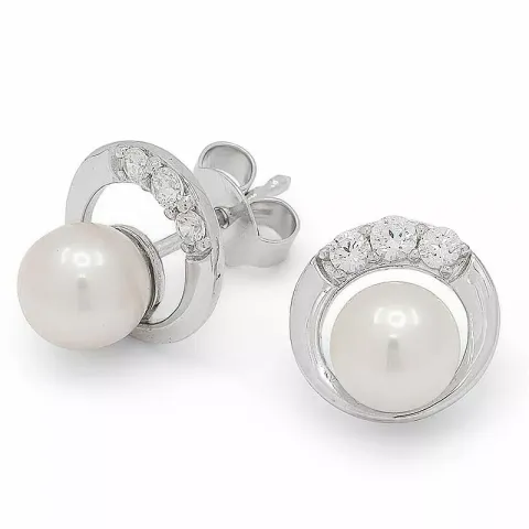 runda pärla örhängen i 9 karat vitguld med 