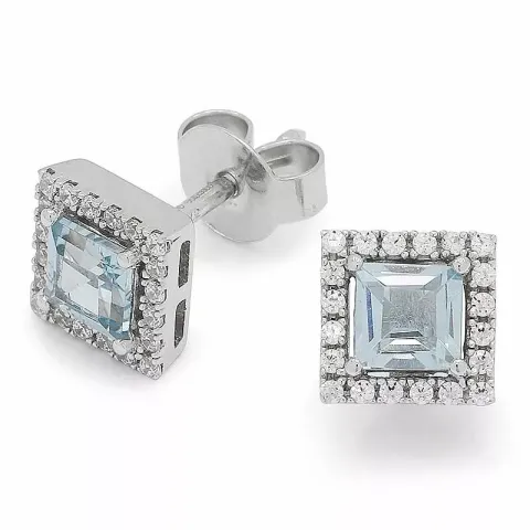 6 mm fyrkantigt topas örhängestift i 9 karat vitguld med topaser och zirkoner