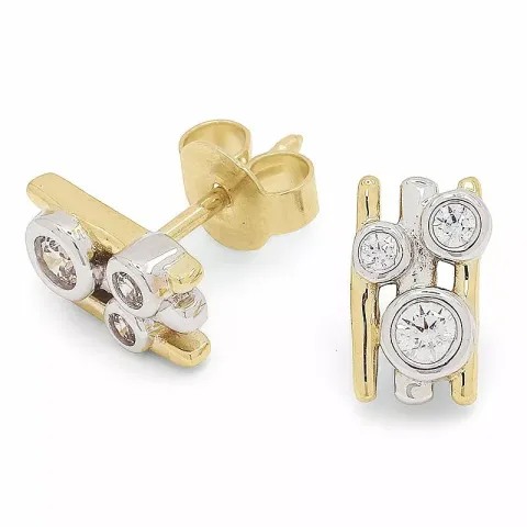 Guldörhängestift i 9 karat guld med rhodium med zirkoner