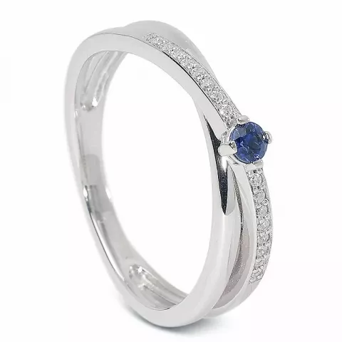 äkta  blå safir ring i 9 karat vitguld