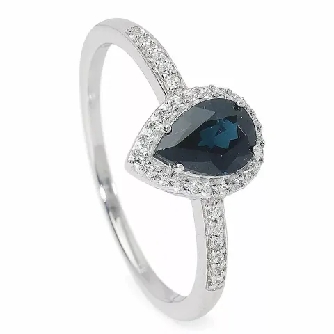 Elegant droppe safir ring i 9 karat vitguld