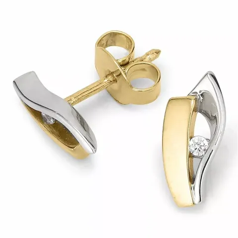 Enkla örhängestift i 9 karat guld och vitguld med zirkon
