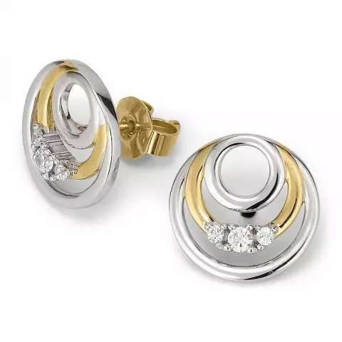 Cirkel örhängestift i 9 karat guld och vitguld med zirkon