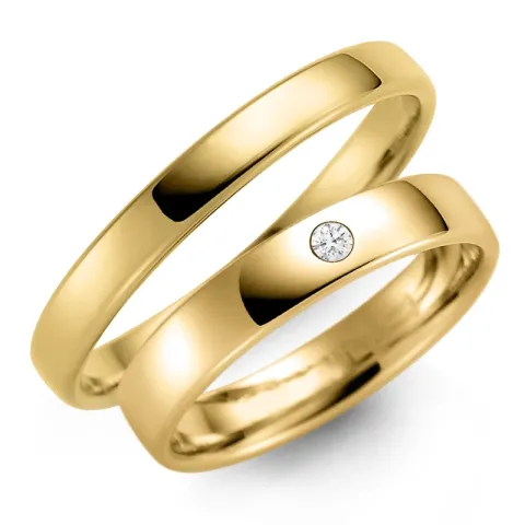 3 och 4 mm vigselsringar i 9 karat guld 0,03 ct - set