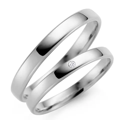 3 mm vigselsringar i 14  karat vitguld 0,02 ct - set