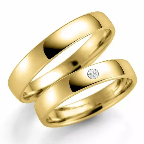 4 mm vigselsringar i 14  karat guld 0,03 ct - set