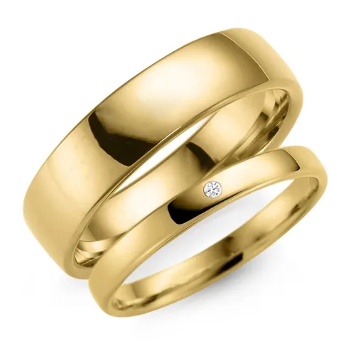 5 och 3 mm vigselsringar i 14  karat guld 0,02 ct - set