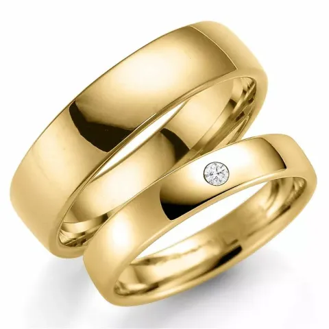 5 och 4 mm vigselsringar i 14  karat guld 0,03 ct - set