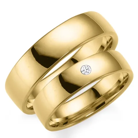 5 mm vigselsringar i 14  karat guld 0,03 ct - set