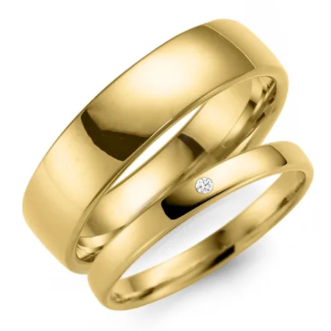 6 och 3 mm vigselsringar i 14  karat guld 0,02 ct - set
