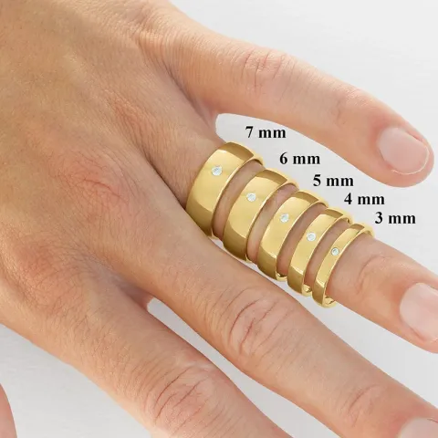 6 och 3 mm vigselsringar i 14  karat guld 0,02 ct - set