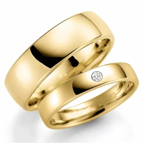 6 och 4 mm vigselsringar i 14  karat guld 0,03 ct - set