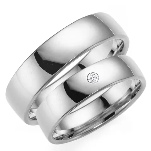 6 och 5 mm vigselsringar i 9 karat vitguld 0,03 ct - set