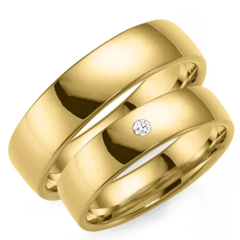 6 mm vigselsringar i 9 karat guld 0,03 ct - set