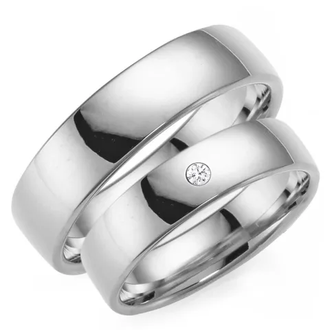 6 mm vigselsringar i 9 karat vitguld 0,03 ct - set