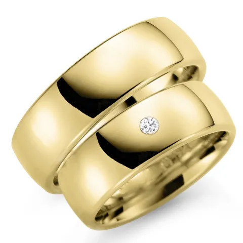 7 mm vigselsringar i 9 karat guld 0,03 ct - set