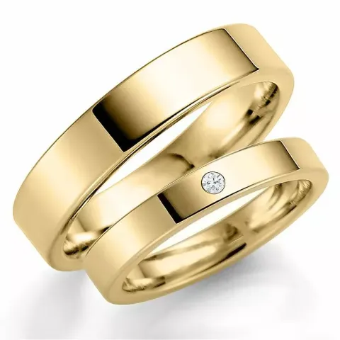 4 och 3 mm vigselsringar i 14  karat guld 0,02 ct - set