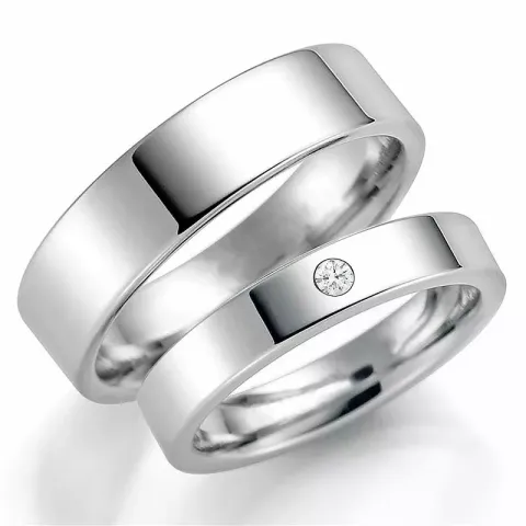 6 och 4 mm vigselsringar i 14  karat vitguld 0,03 ct - set