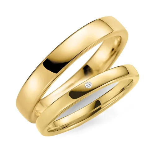 4 och 3 mm vigselsringar i 14  karat guld 0,02 ct - set