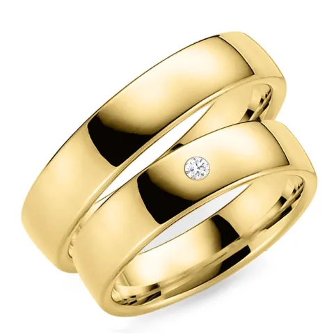 5 och 6 mm vigselsringar i 9 karat guld 0,03 ct - set