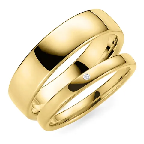 6 och 3 mm diamant vigselsringar i 9 karat guld - set