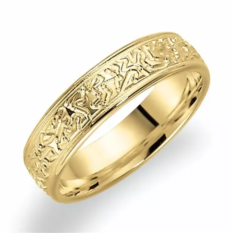 Mönstrad 5 mm vigselsring i 9 karat guld