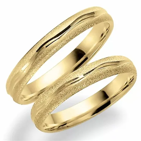 Rå och blank 3,5 mm vigselsringar i 9 karat guld - set