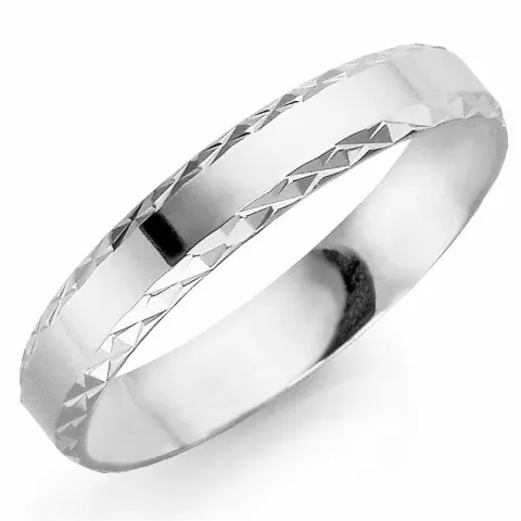 Mönstrad 4 mm vigselsring i 9 karat vitguld