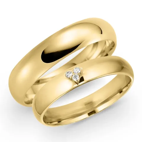 5 och 4 mm vigselsringar i 14  karat guld 0,03 ct - set