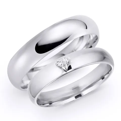 5 och 4 mm vigselsringar i 9 karat vitguld 0,03 ct - set