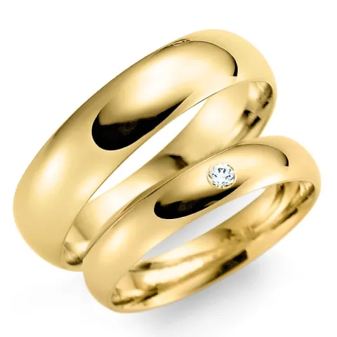 6 och 4 mm vigselsringar i 14  karat guld 0,03 ct - set