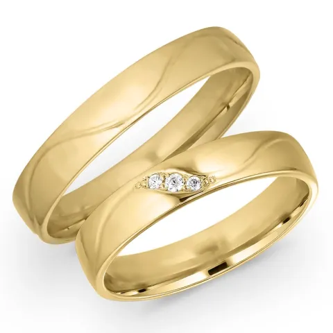 4 mm vigselsringar i 14  karat guld 0,008 ct og 0,015 ct - set